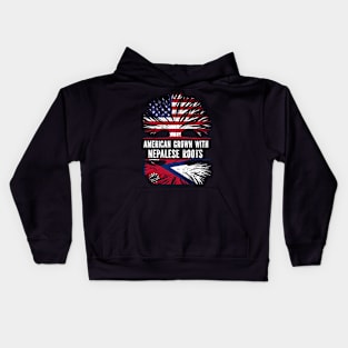 American Grown with Nepalese Roots USA Flag Kids Hoodie